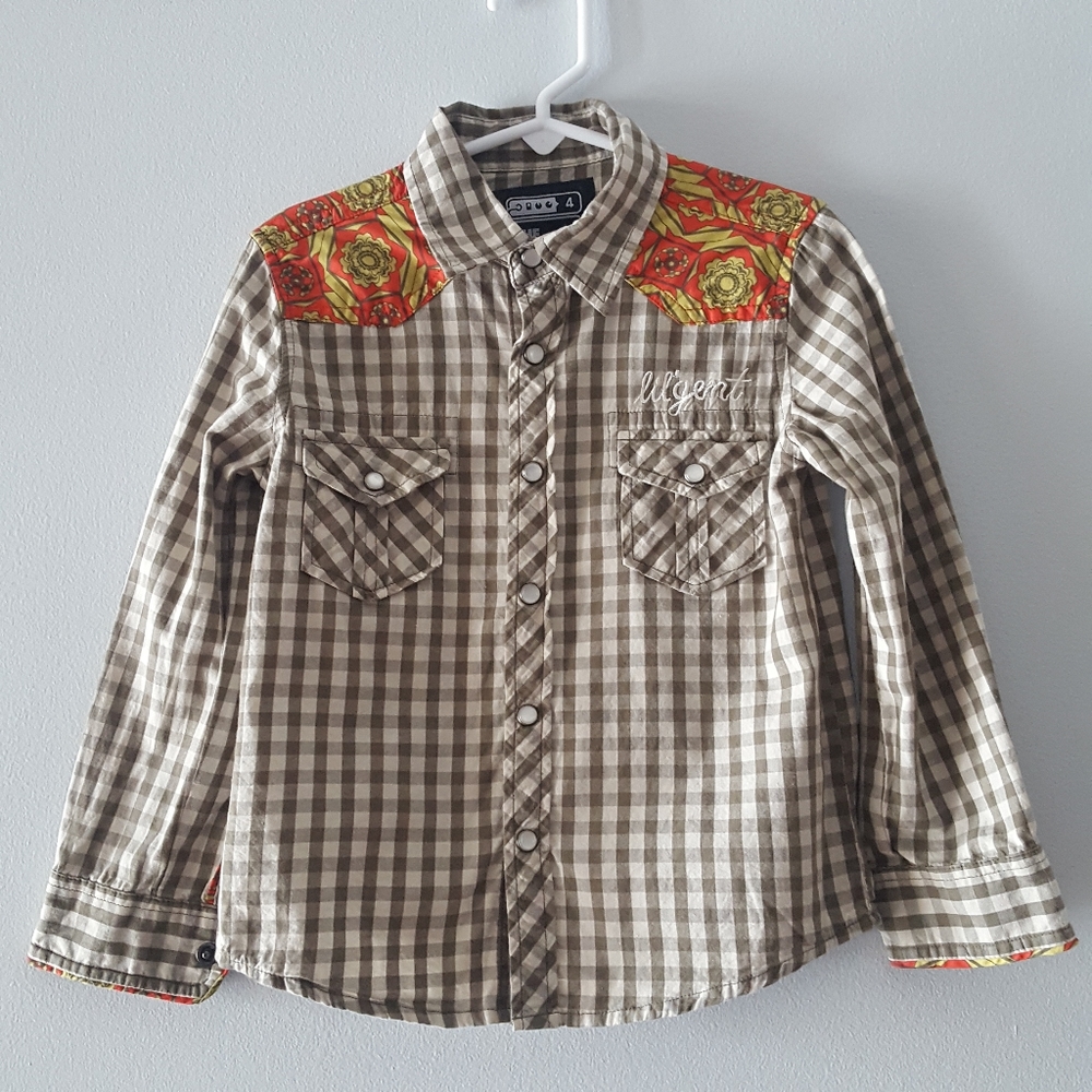 The Good Ones Embroidered Western Cowboy Yoke Pearl Snap Plaid Shirt Size 4
